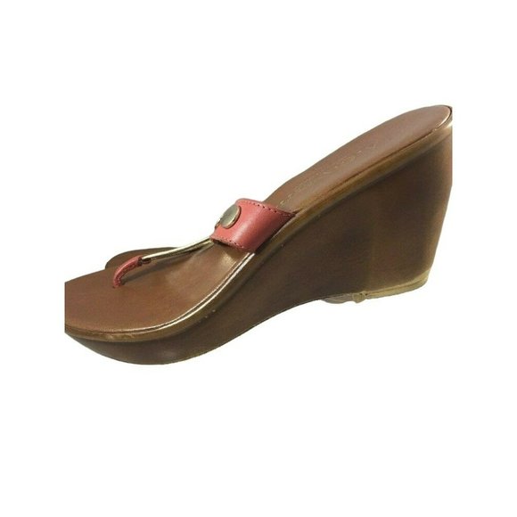 A Giannetti Womens Italian Size 9 Wedge Heels Coral Brown Pink Gold Slip On Sand - Picture 9 of 11